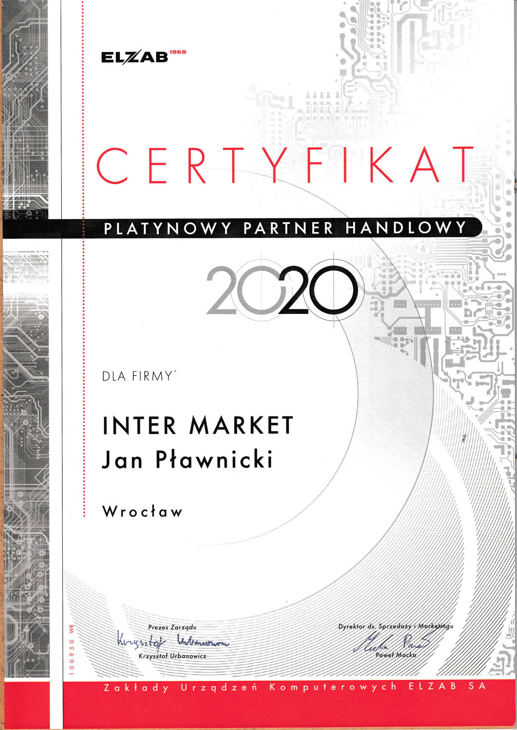 Certyfikat ELZAB dla firmy Inter Market